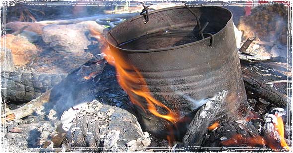 Heating water on a campfire
