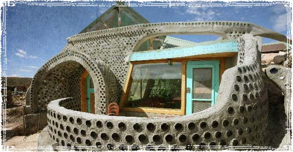 Earthship with Recycled tires and Glass Bottles