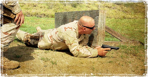 Firearm tranming on the ground