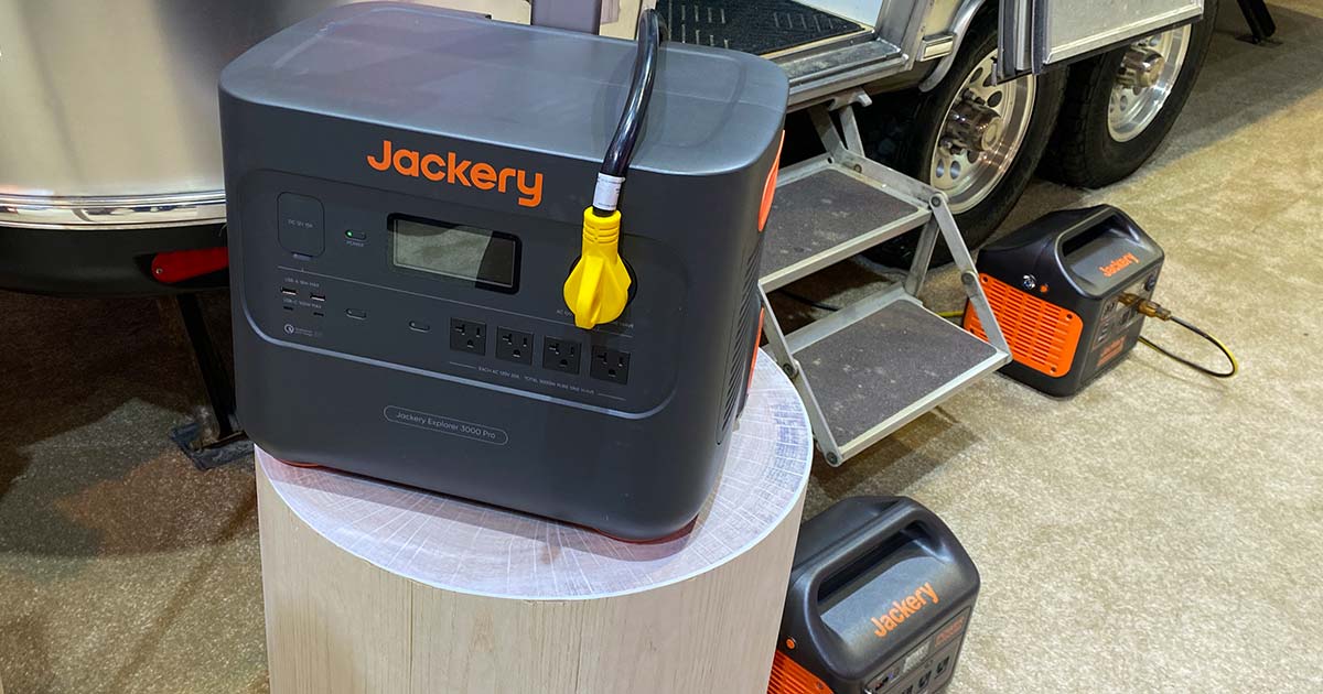 Jackery Power Generators in front of an Airstream Trailer