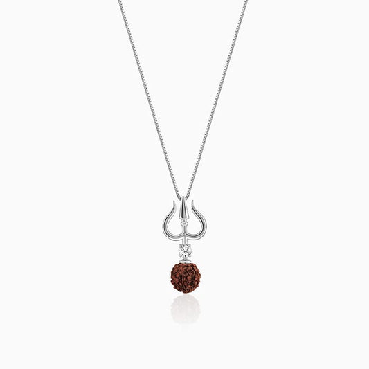 Silver Trishul And Rudraksha Pendant With Box Chain for Him