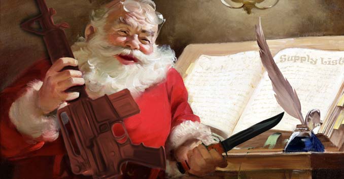 Santa holding Preparedness Gifts
