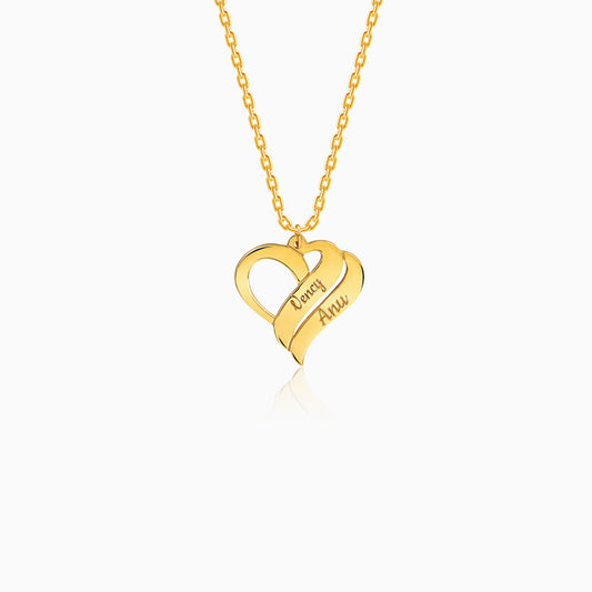 Golden Personalised Name Heart Duo Pendant With Link Chain