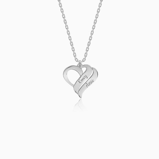 Silver Personalised Name Heart Duo Pendant With Link Chain