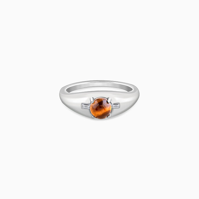 Silver Tiger Eye Ring For Him (Size 17)