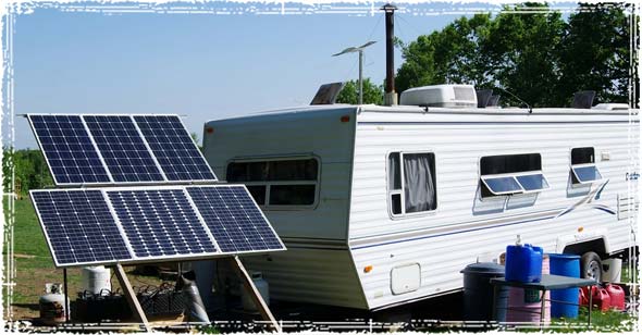 Solar Panels powering a self-sustained bunkhouse camper