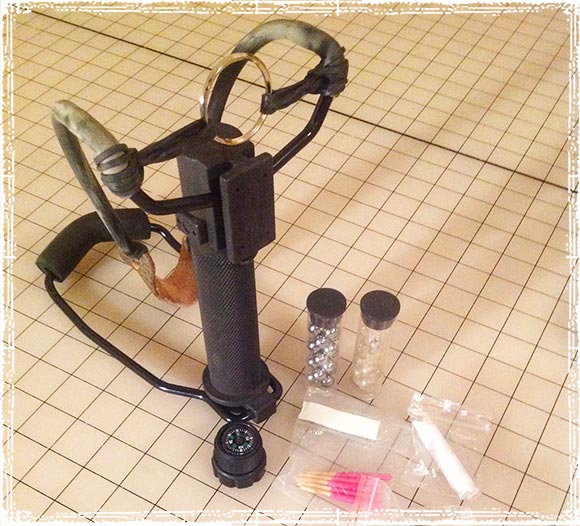 Survival Slingshot with Ball Bearings and Compass