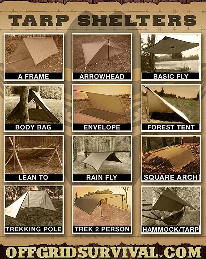 Image showing how to build different types of tarp shelters